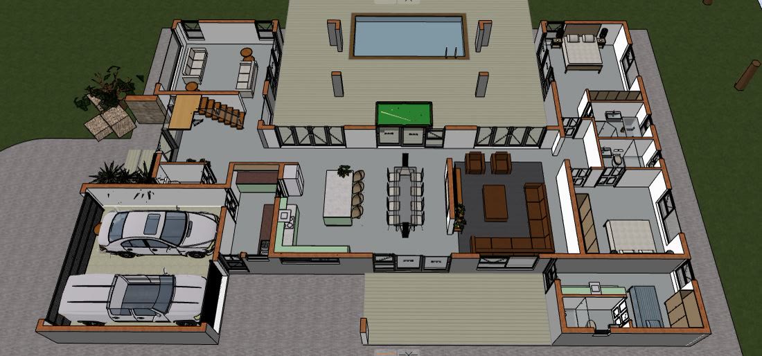 The home from above in 3D with the roof removed.