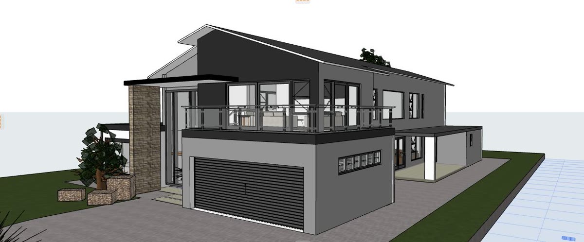The 3D model of the double storey home from the street.
