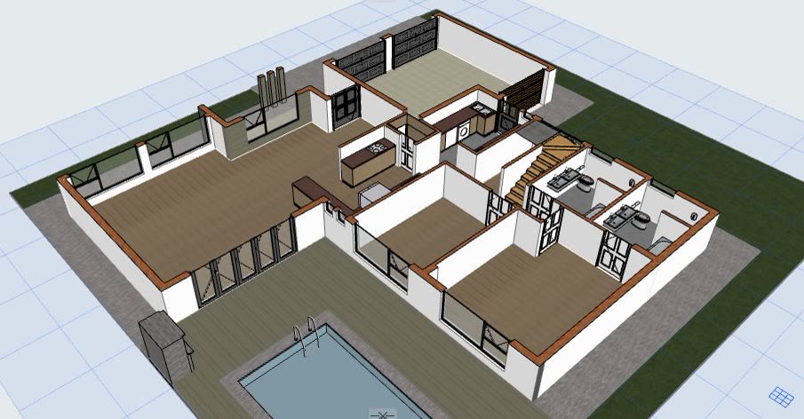 The home from above in 3D with the roof removed.