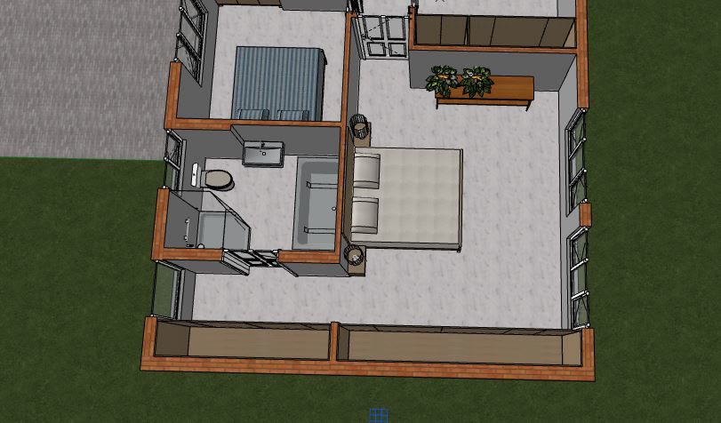 The rooms from above in 3D with the roof removed.