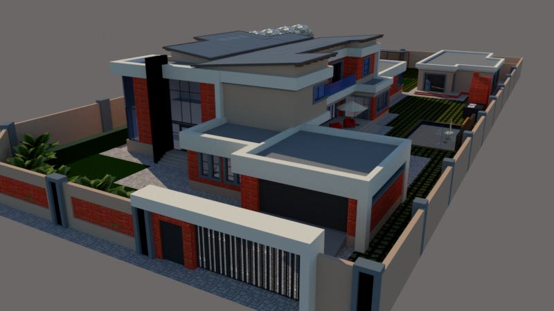 The 3D model from above with the roof decks.