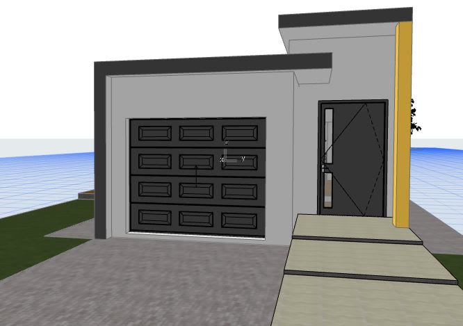 The 3D model of the garage and front door.